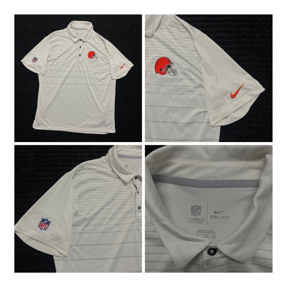 Nike NFL Cleveland Browns On Field Dri-FIT Polo Shirt Mens XL White Striped